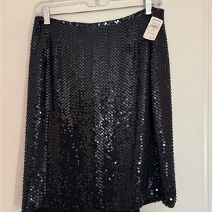 NWT ELLEN TRACY Lined Black Sequin Pencil Skirt 10